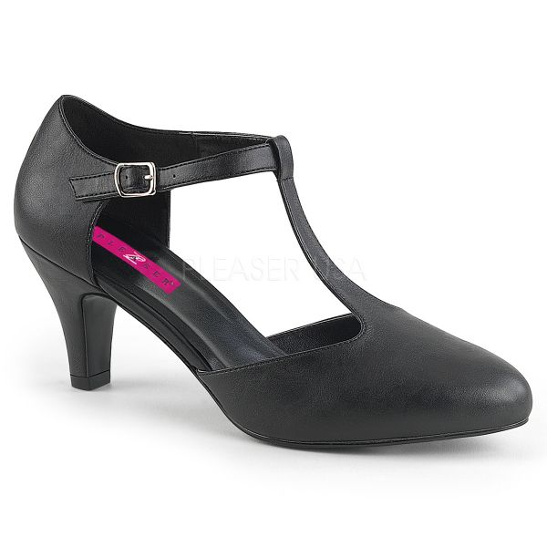 D' Orsay Damen Pumps mit T-Riemchen und Blockabsatz schwarz PU DIVINE-415